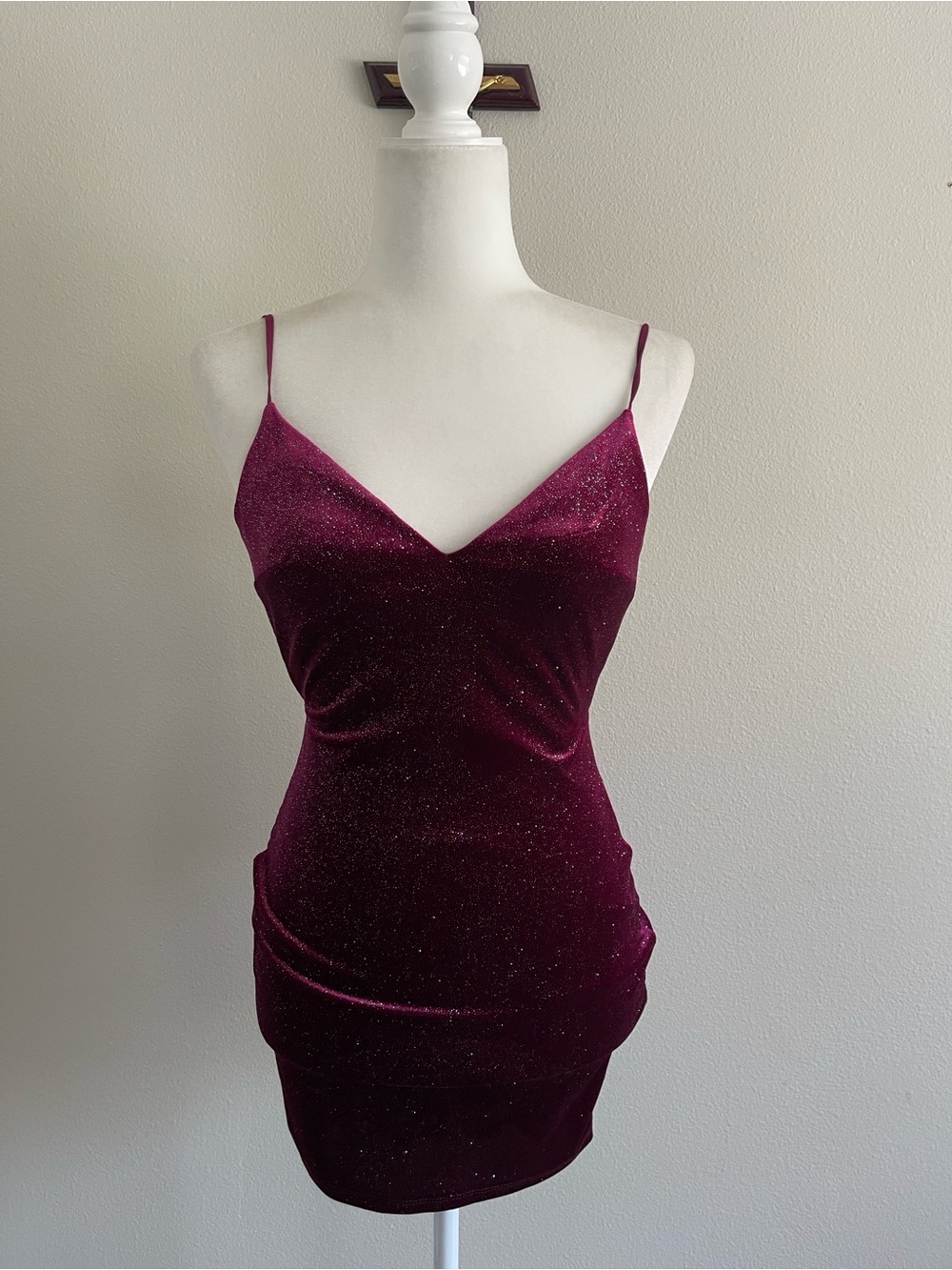 B Darlin Sparkling Burgundy Tie-Back Mini Dress - Picture 2 of 5